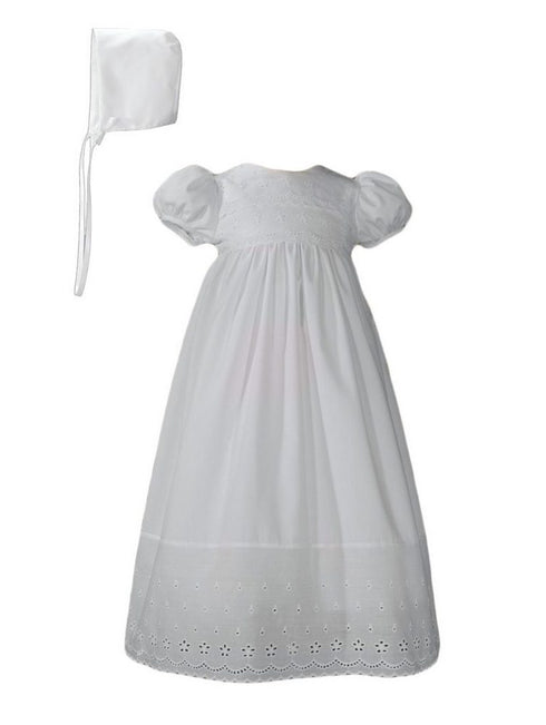 Baby Girls White Bonnet Lace Border Christening Dress Outfit NB-24M - SophiasStyle.com